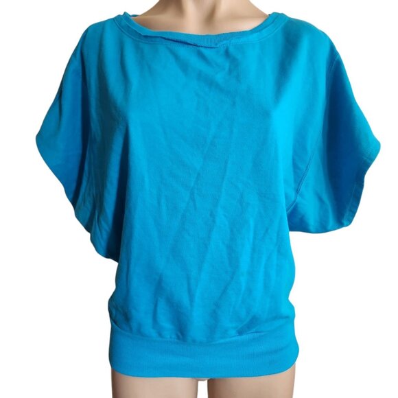 Oversized Blue Short Sleeve Keyhole Open Back Sweatshirt Top Size M - Picture 3 of 7